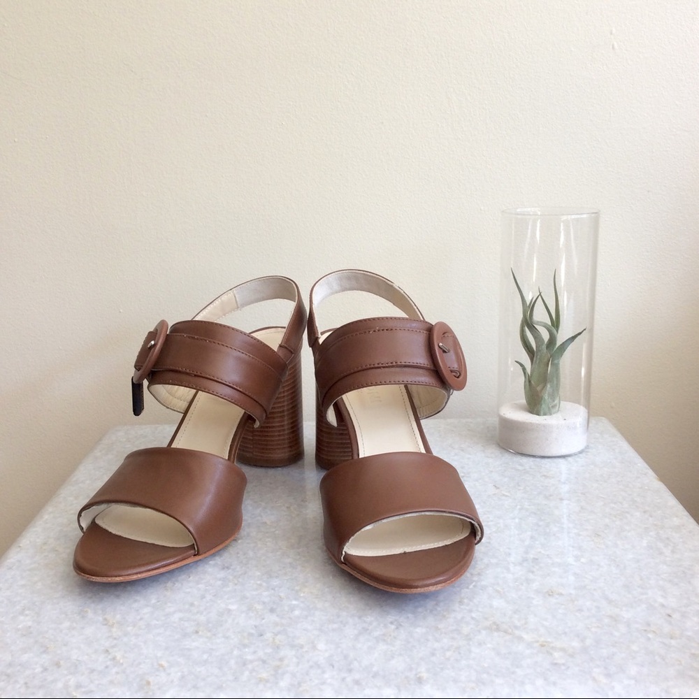 Leather Brown Chunky Heel Sandals